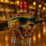 Golden Spotted Jaguar Head Glass Whiskey Bottle