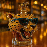 Golden Spotted Jaguar Head Glass Whiskey Bottle