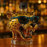 Golden Spotted Jaguar Head Glass Whiskey Bottle